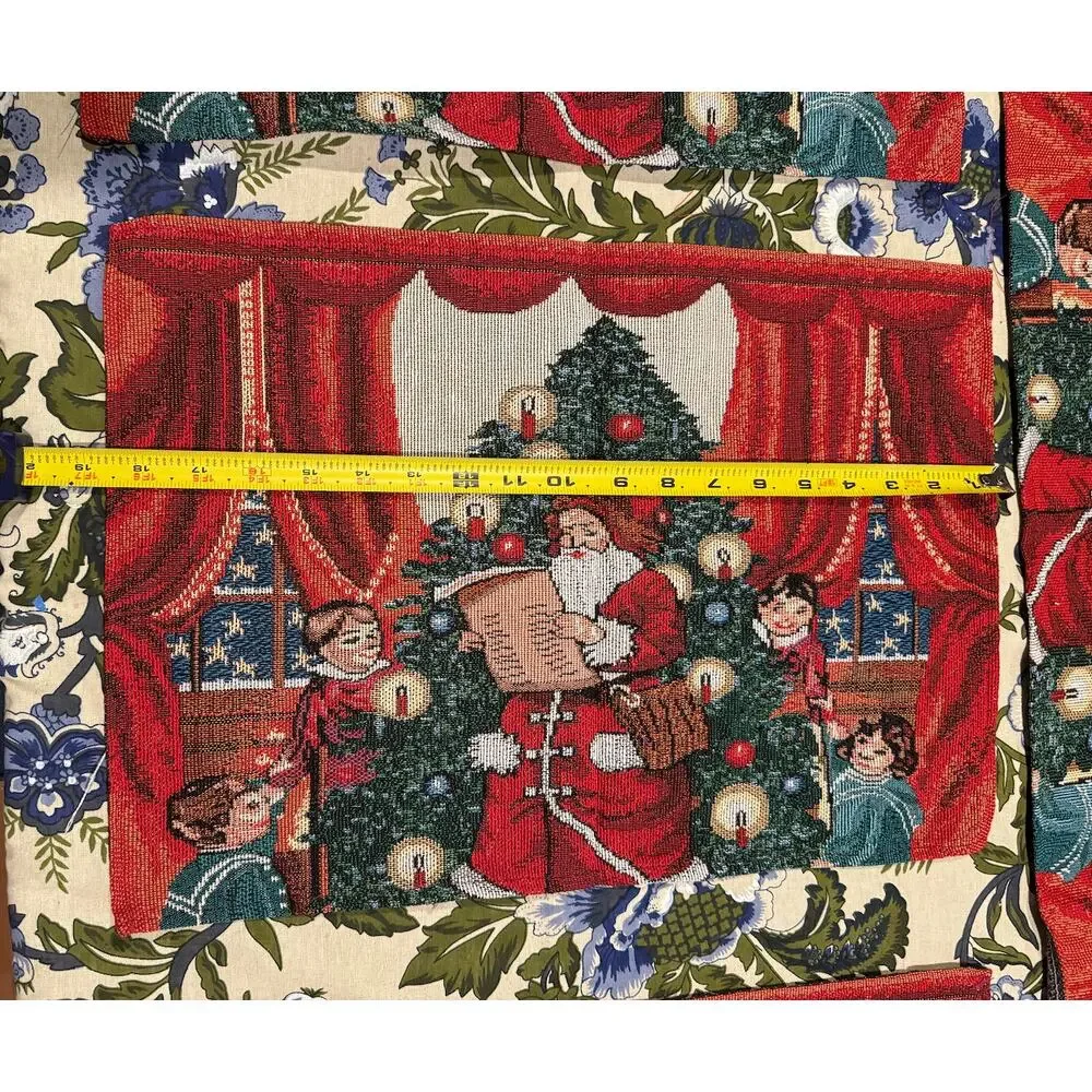 NWT‎ Vintage Victorian Santa Christmas Tree Table Runner 4 placemats settings
